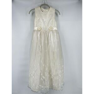 Jessica McClintock Girls Millennium 2000 Ivory Floral Formal Dress Size 16 VTG